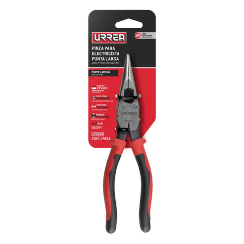 Pinza Para Electricista Con Mango Bimaterial Punta Larga Corte Lateral De 8-7/16, Urrea 2292GX