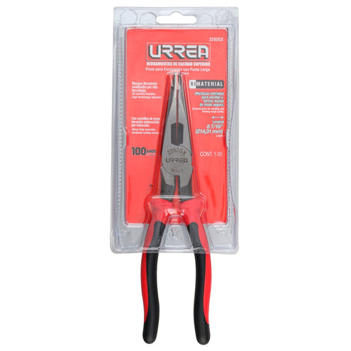 Pinza Para Electricista Con Mango Bimaterial Punta Larga Corte Lateral De 8-7/16, Urrea 2292GX