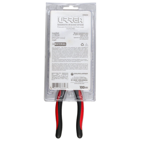 Pinza Para Electricista Con Mango Bimaterial Punta Larga Corte Lateral De 8-7/16, Urrea 2292GX