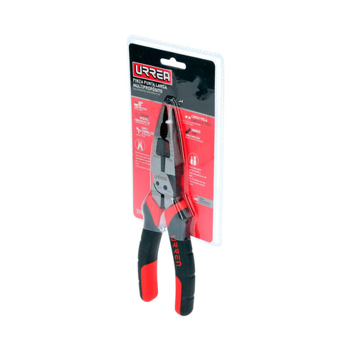 Pinza Multipropósitos Con Mango Bimaterial Punta Larga Corte Lateral De 8, Urrea 2292MP
