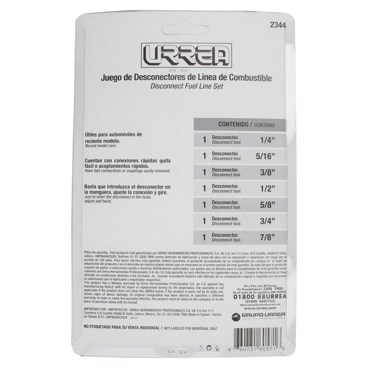 Juego Desconectores Para Líneas De Combustible, 7 Piezas, Urrea 2344