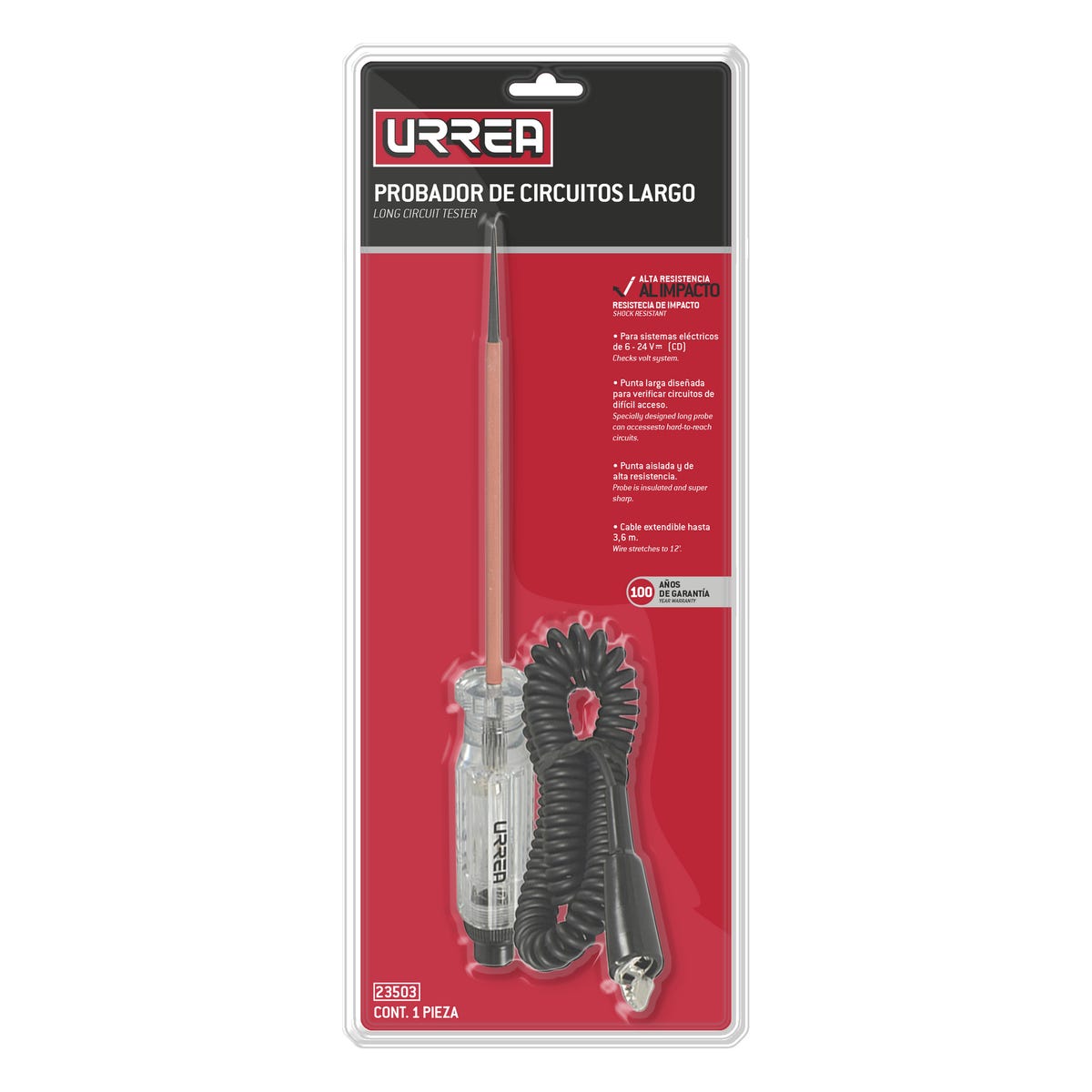 Probador Circuitos De Corriente Directa Con Punta Extra Larga, 6-24 V, Urrea 23503