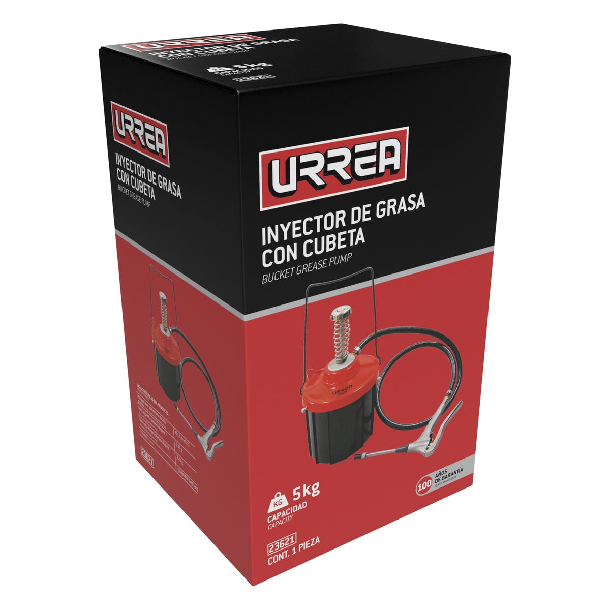 Inyector De Grasa Con Cubeta De Alta Presión De 5 kg, 10000 PSI, Urrea 23620