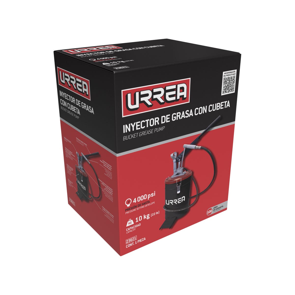 Inyector De Grasa Con Cubeta De Presión Variable De 10 kg, 4000 PSI, Urrea 23621