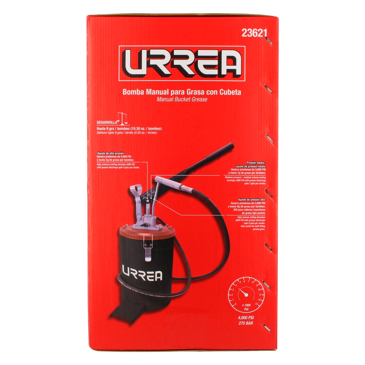 Inyector De Grasa Con Cubeta De Presión Variable De 10 kg, 4000 PSI, Urrea 23621