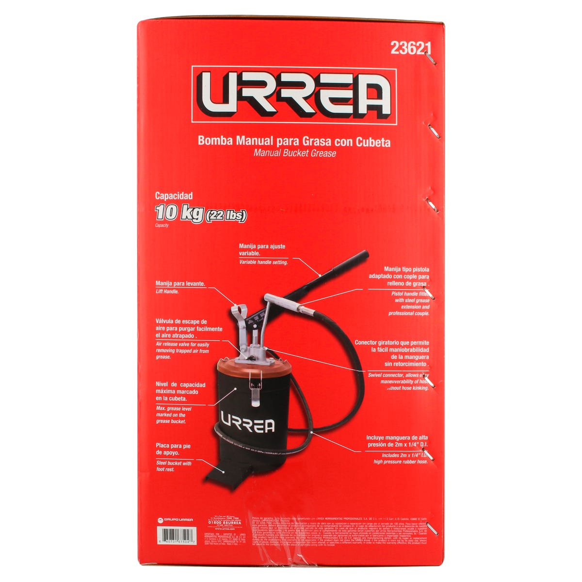 Inyector De Grasa Con Cubeta De Presión Variable De 10 kg, 4000 PSI, Urrea 23621