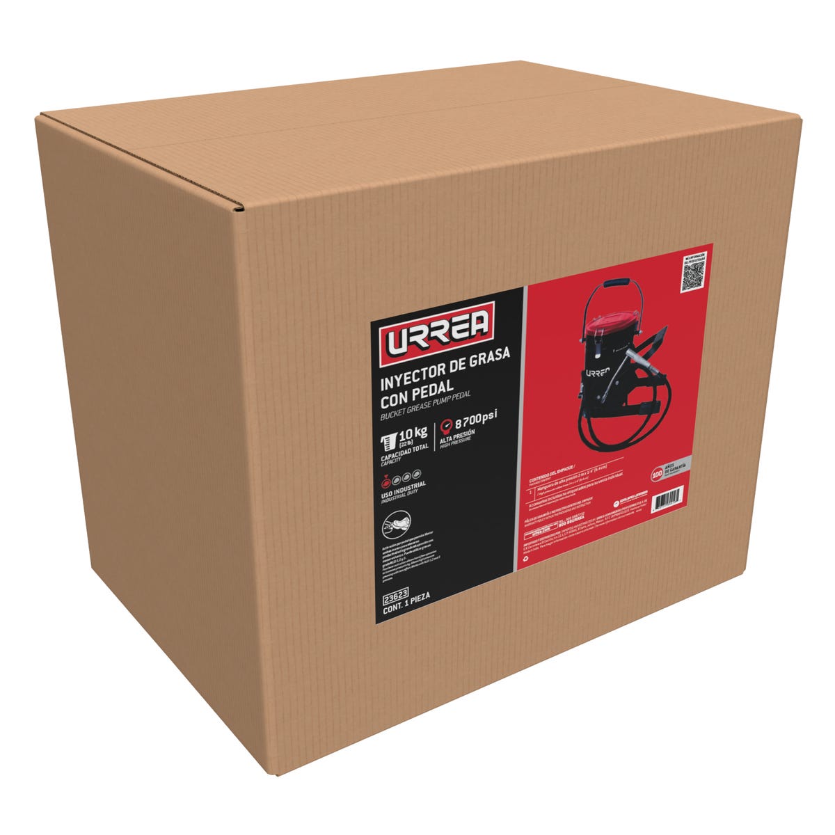 Inyector De Grasa Con Cubeta De Alta Presión Con Pedal De 10 kg, 8700 PSI, Urrea 23623