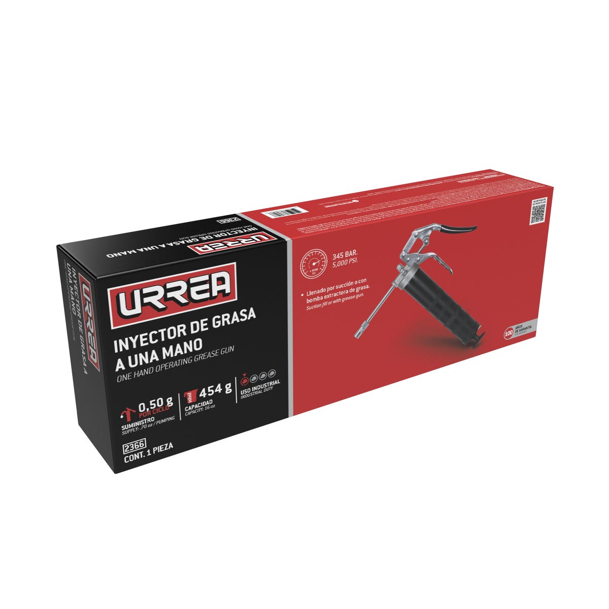 Inyector De Grasa A Una Mano De 397 g, 5000 PSI, Urrea 2366