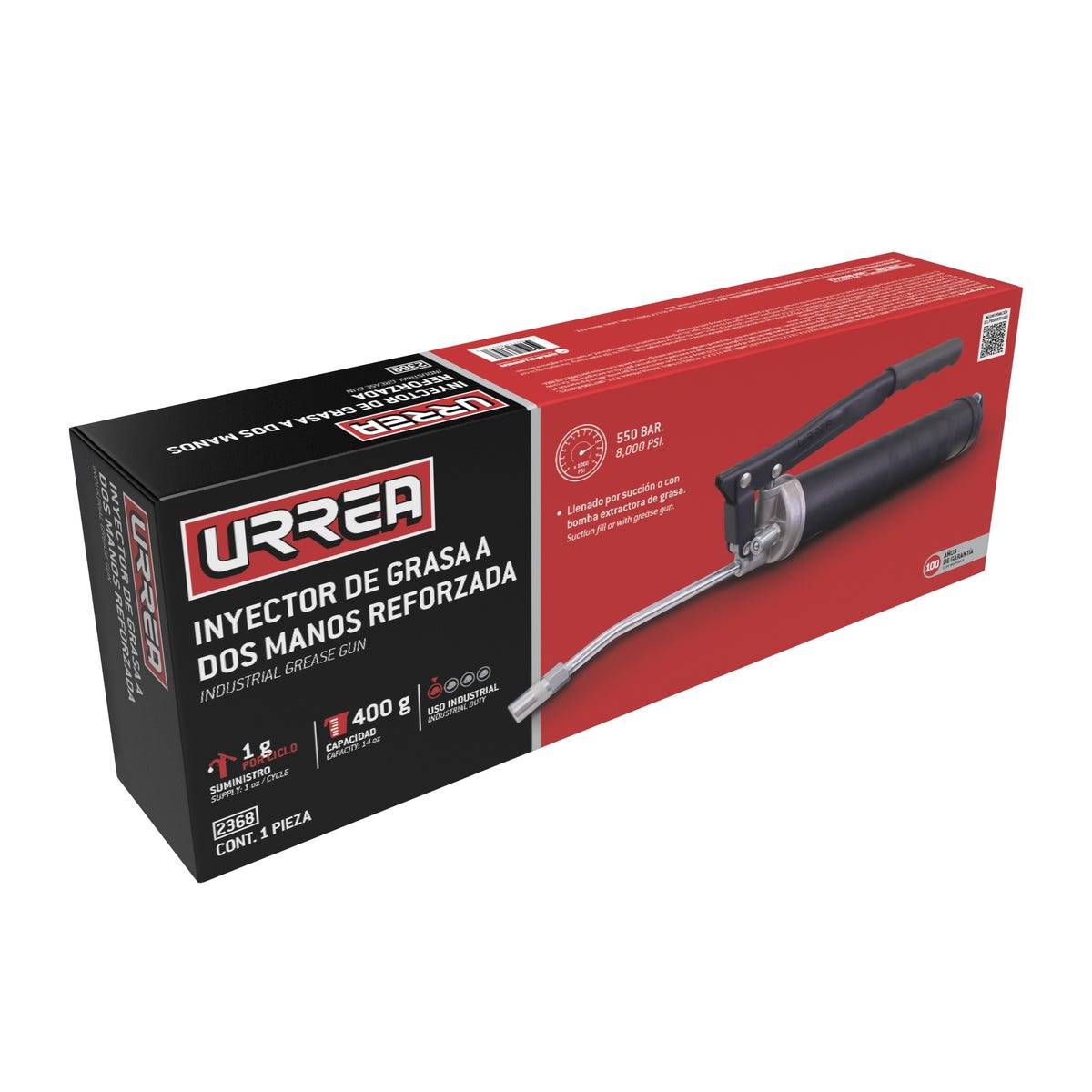 Inyector De Grasa A Dos Manos De 400 g, 8000 PSI Reforzada, Urrea 2368