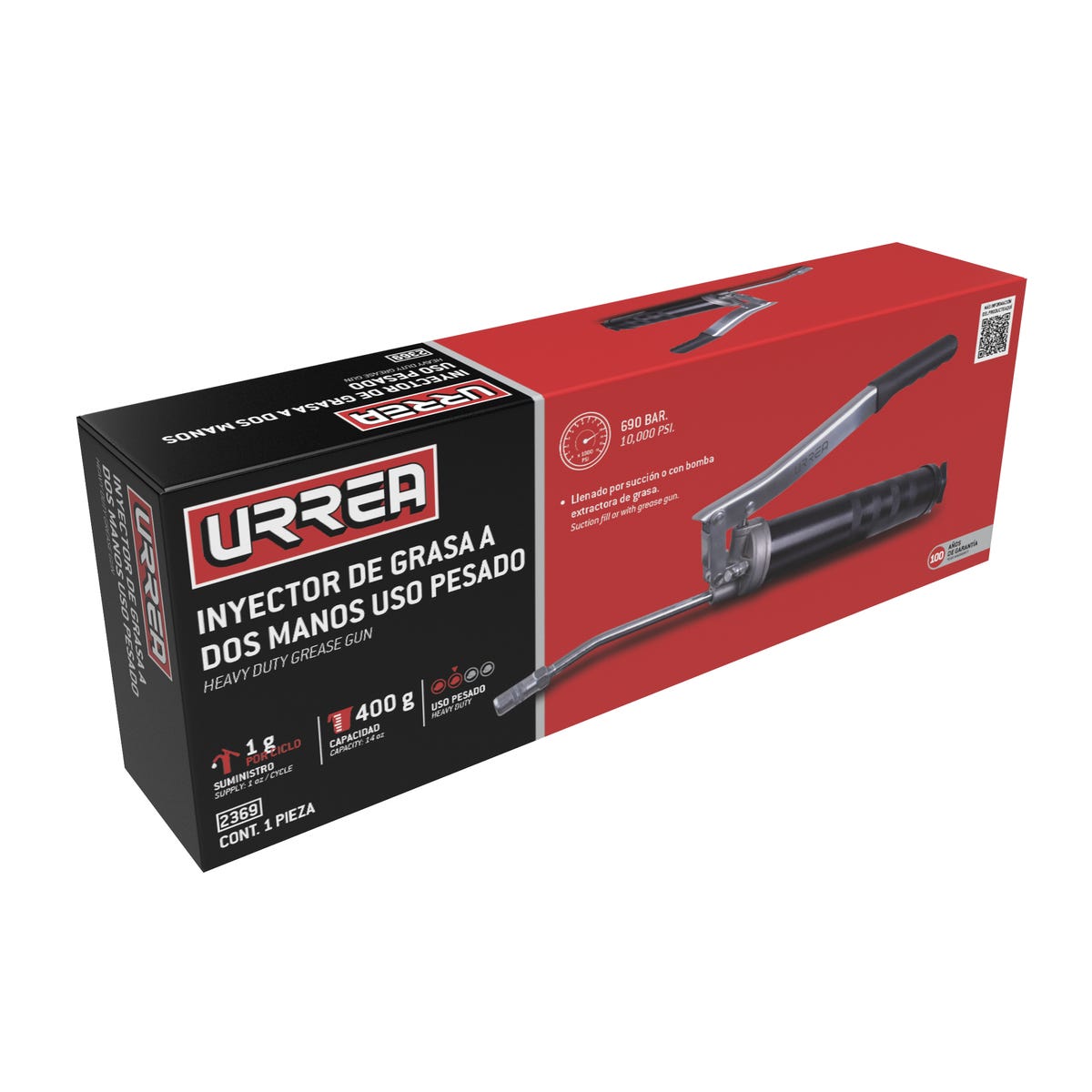 Inyector De Grasa A Dos Manos De 400 g, 10000 PSI, Urrea 2369