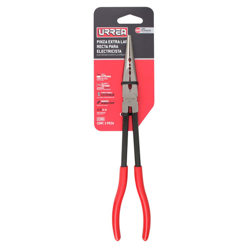 Pinza Extra Larga Para Electricista Con Mango Rubber Grip Punta Fina Recta De 11, Urrea 239G