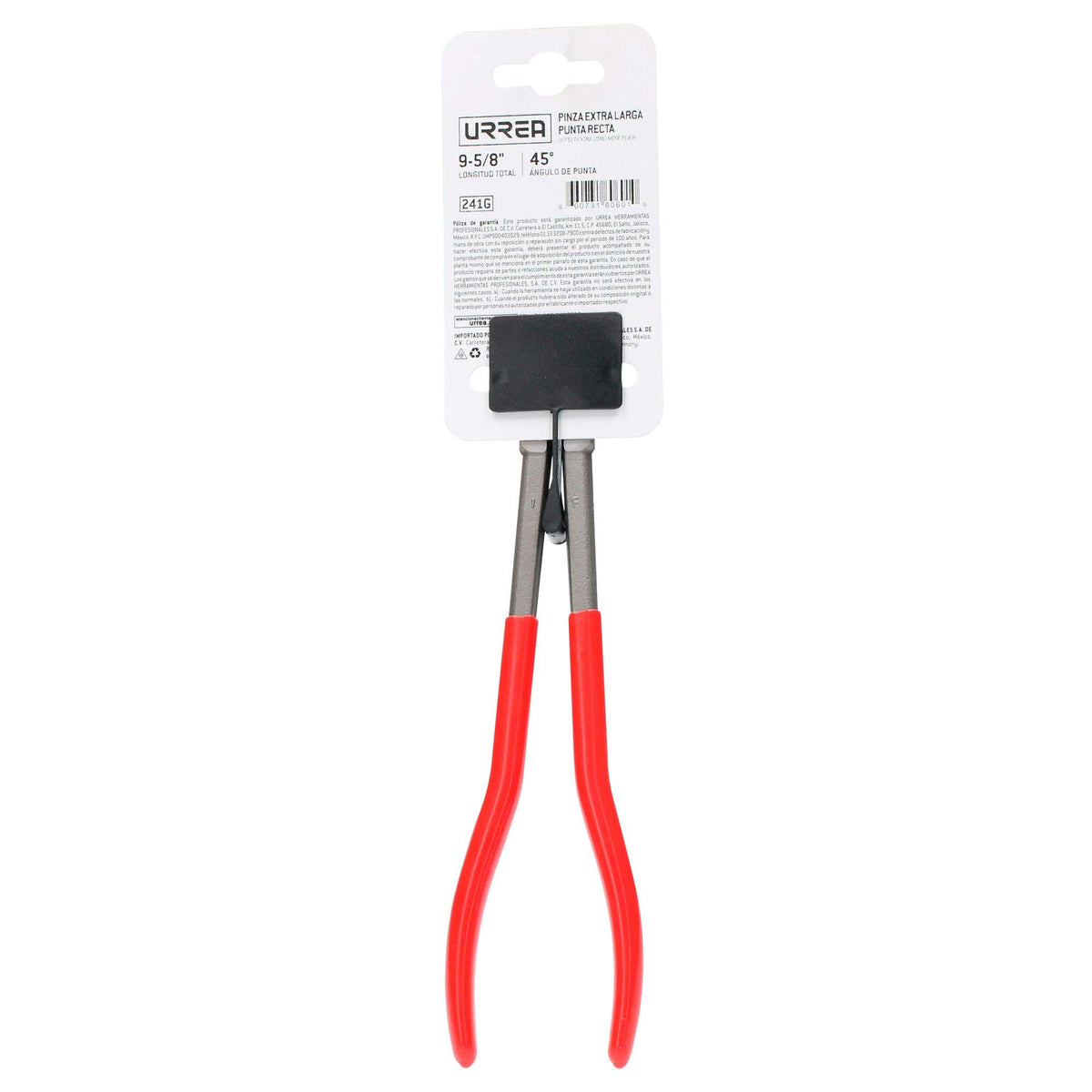Pinza Extra Larga Para Electricista Con Mango Rubber Grip Punta Fina Curva A 45° De 9-5/8, Urrea 241G