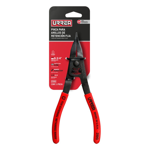 Pinza Para Anillos De Retención Con Mango Rubber Grip Punta Plana Tipo Externo Ángulo De 0°, Urrea 250G