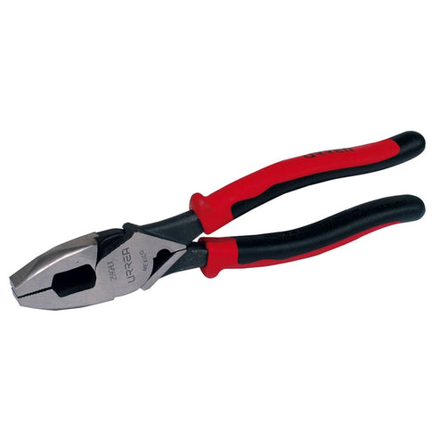 Pinza Para Electricista Con Mango Bimaterial Corte Lateral Con Ponchador Y Jalador 9-3/8, Urrea 259GHLX