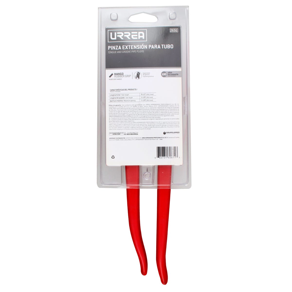 Pinza De Extensión Para Tubos 4 Posiciones De 9-1/2, Urrea 265G