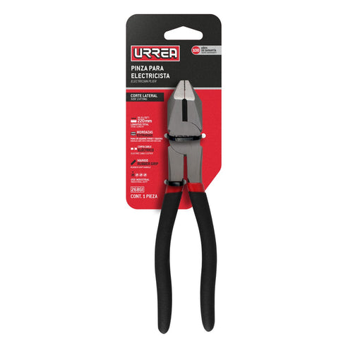 Pinza Para Electricista Con Mango Rubber Grip Vinil Corte Lateral De 8-9/16, Urrea 268GI