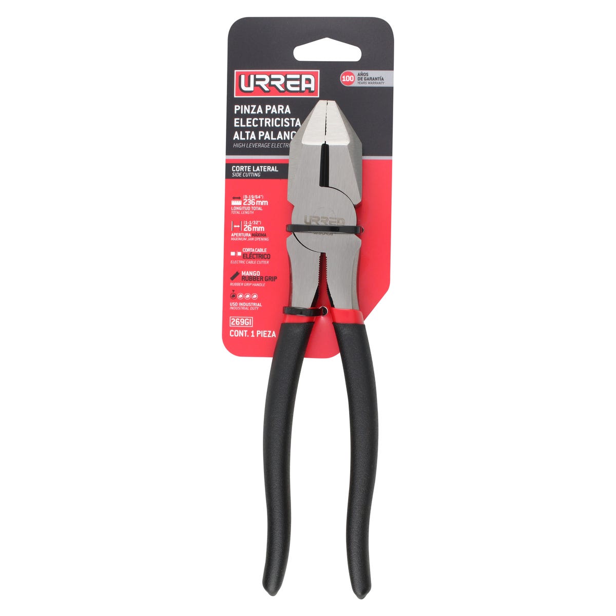 Pinza Para Electricista Con Mango Rubber Urrea 269GI