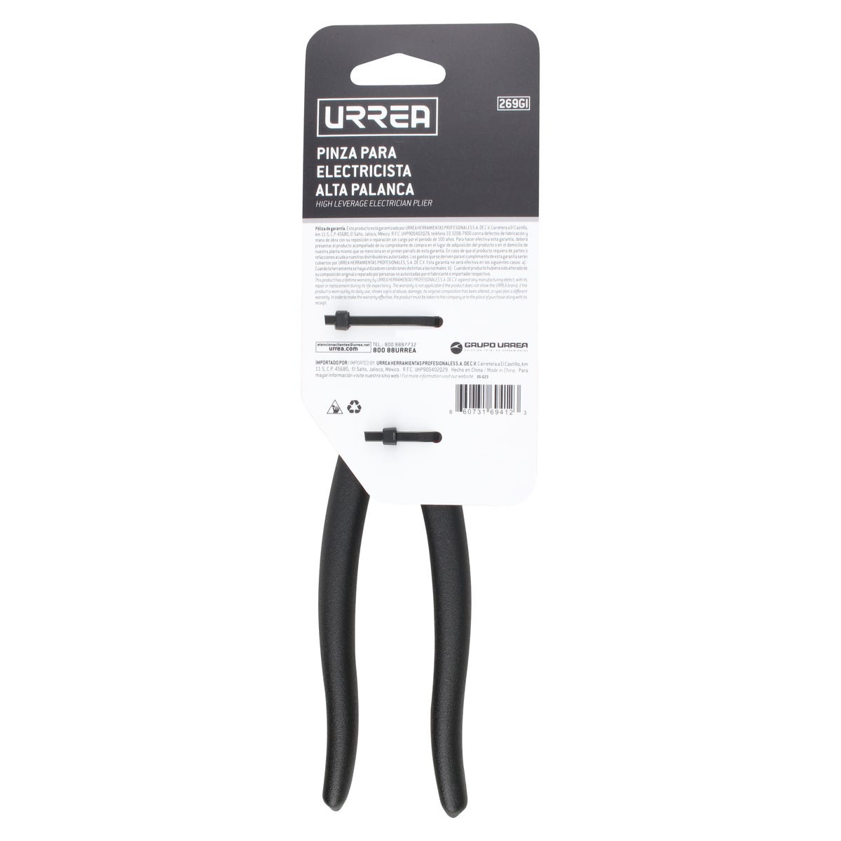Pinza Para Electricista Con Mango Rubber Urrea 269GI