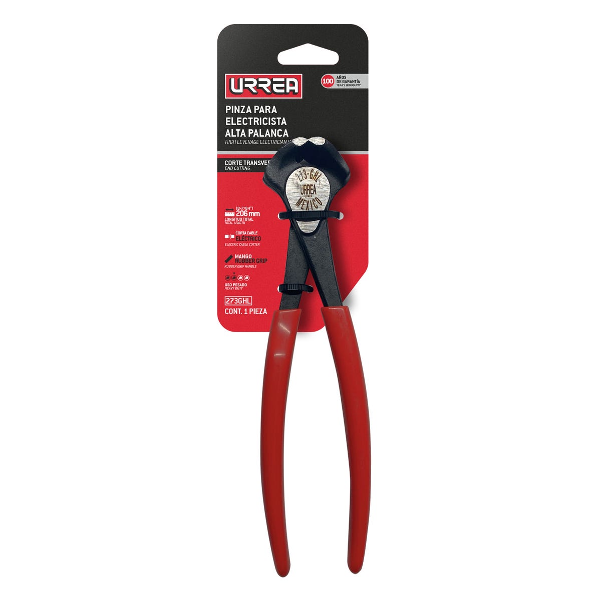 Pinza Para Electricista Con Mango Rubber Grip Punta Cónica Corte Transversal De 8-3/8, Urrea 273GHL