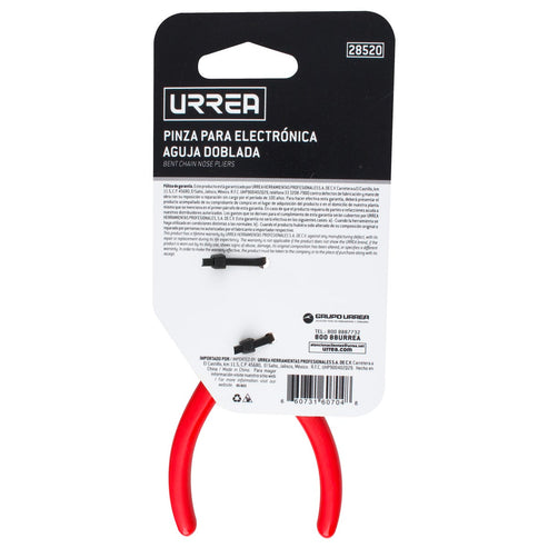 Pinza Para Electricista Con Mango Rubber Grip Punta Aguja Lisa Curva 45° De 5-11/32, Urrea 28520