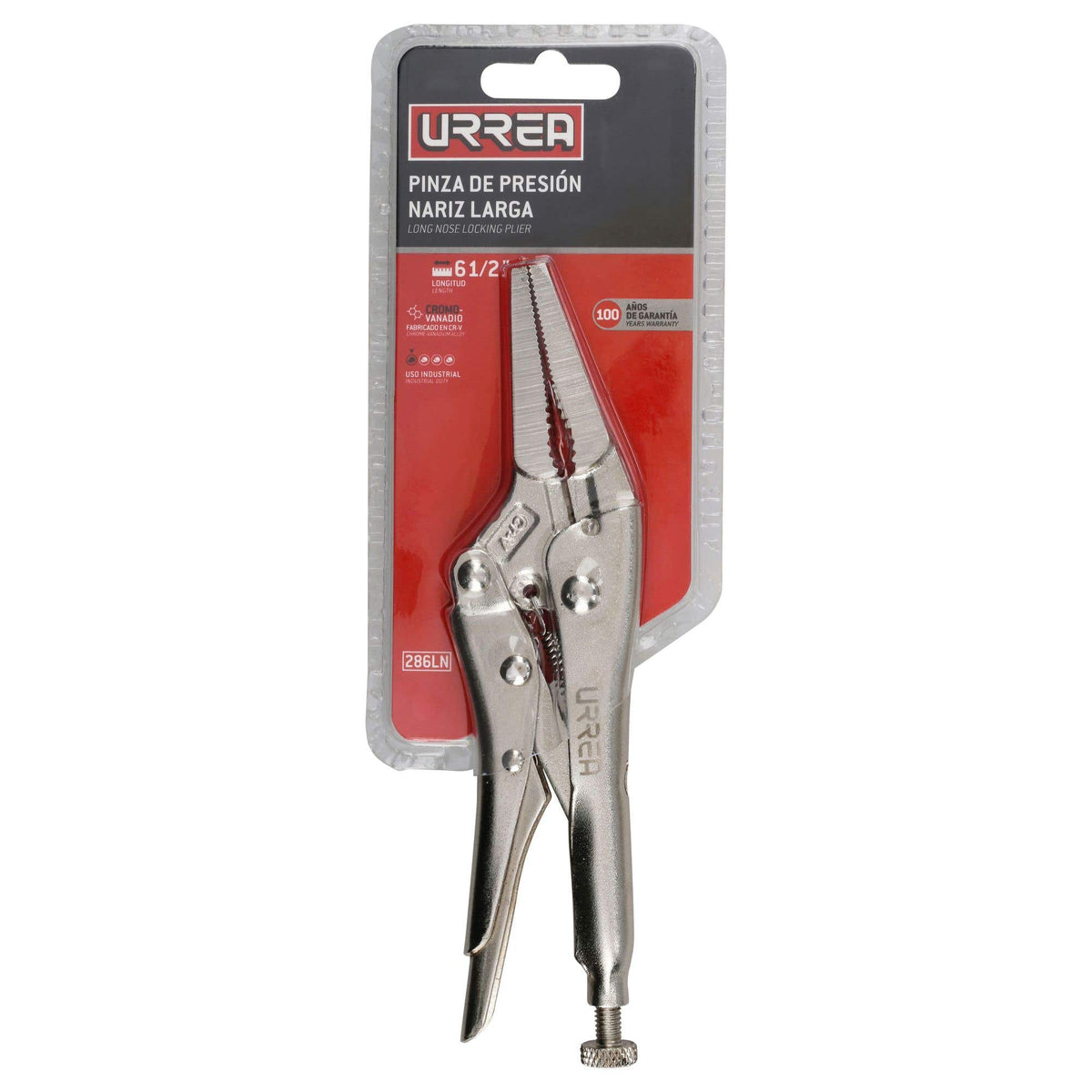 Pinza De Presión Cromada Nariz Larga De 6-1/2, Urrea 286LN