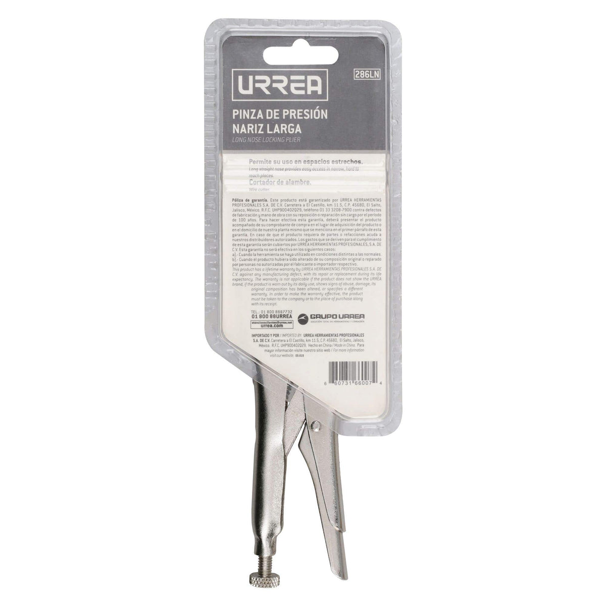 Pinza De Presión Cromada Nariz Larga De 6-1/2, Urrea 286LN