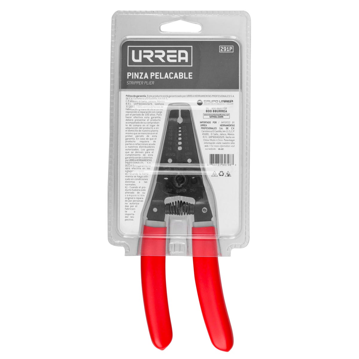 Pinza Pelacable Con Mango Air Cushion 10-18 AWG Ergonómica De 7-1/4, Urrea 291P