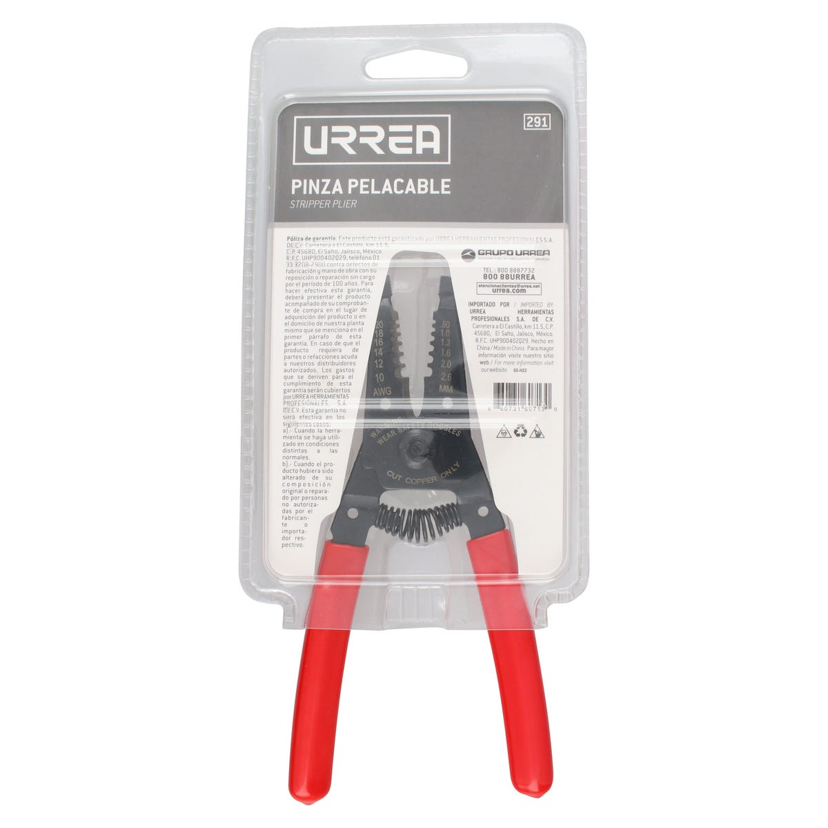 Pinza Pelacable Con Mango Air Cushion 10-20 AWG Alta Palanca De 6-3/4, Urrea 291