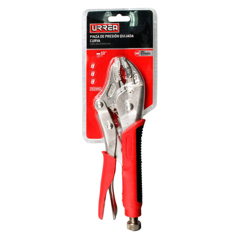 Pinza De Presión Con Mango Bimaterial Quijada Curva De 10, Urrea 292WRG