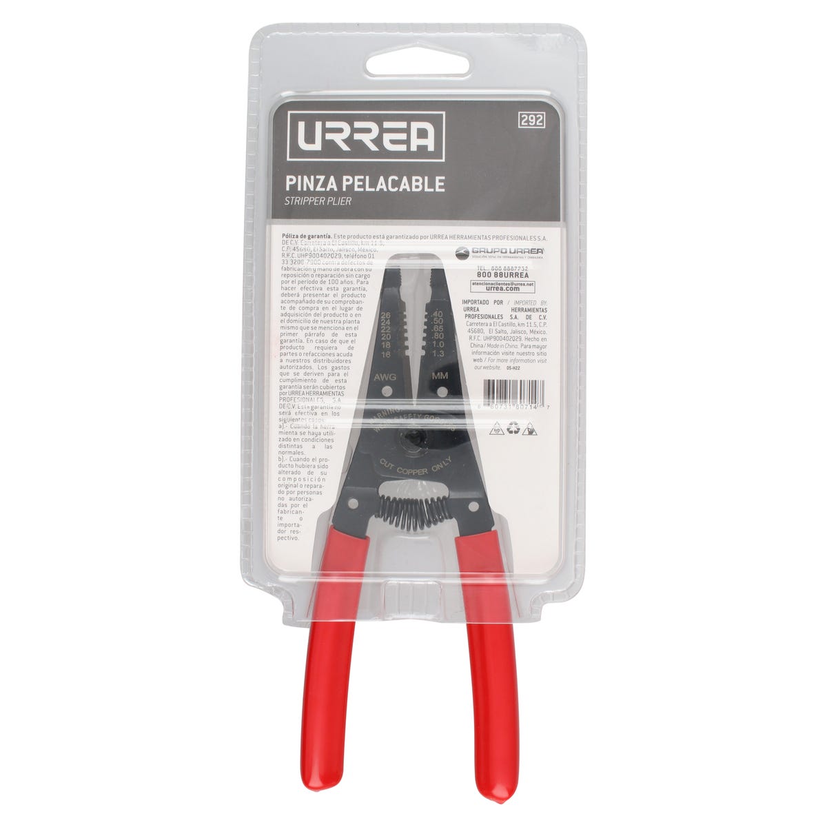 Pinza Pelacable Con Mango Air Cushion 16-26 AWG Alta Palanca De 6-3/4, Urrea 292