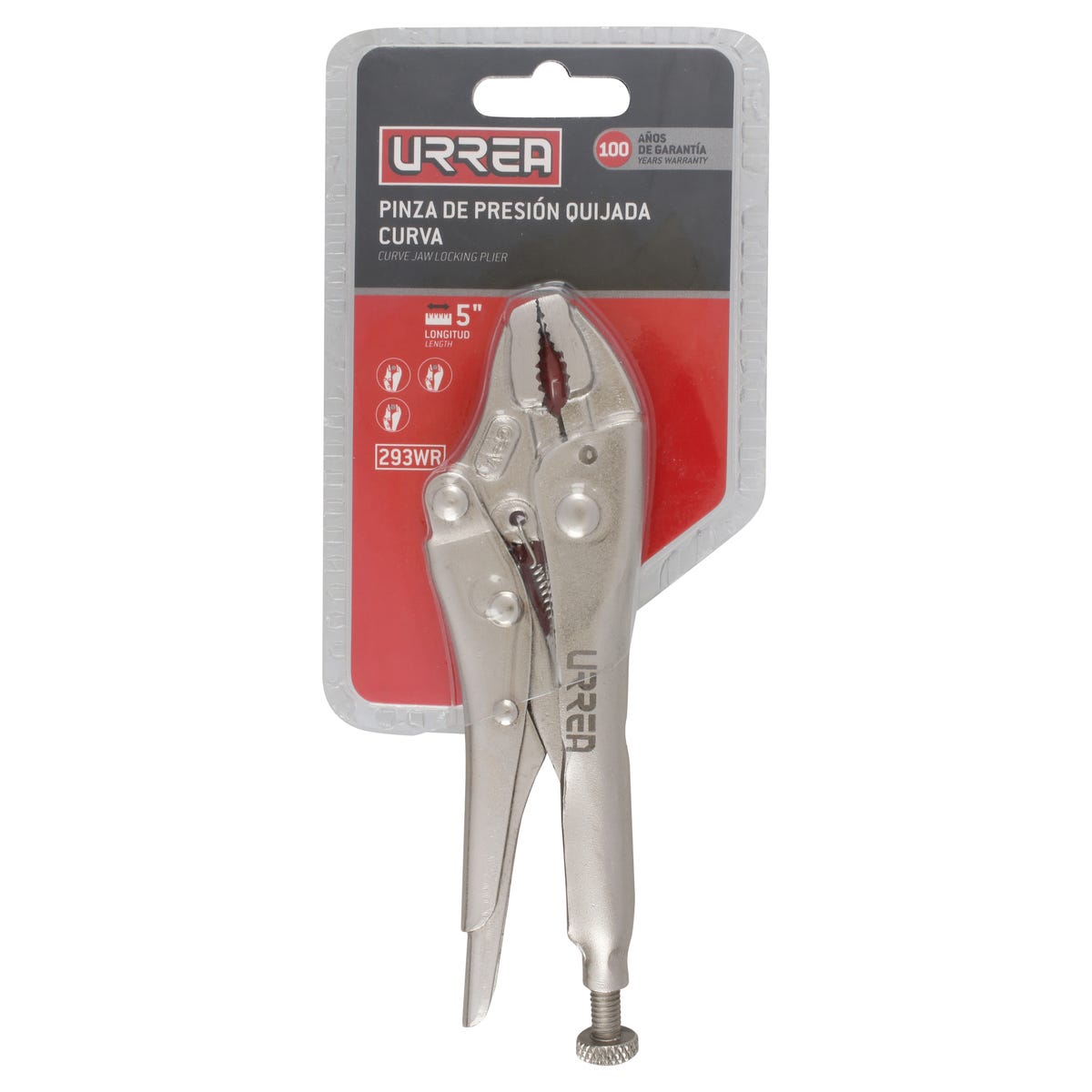 Pinza De Presión Cromada Quijada Curva Con Corta Alambre De 5, Urrea 293WR