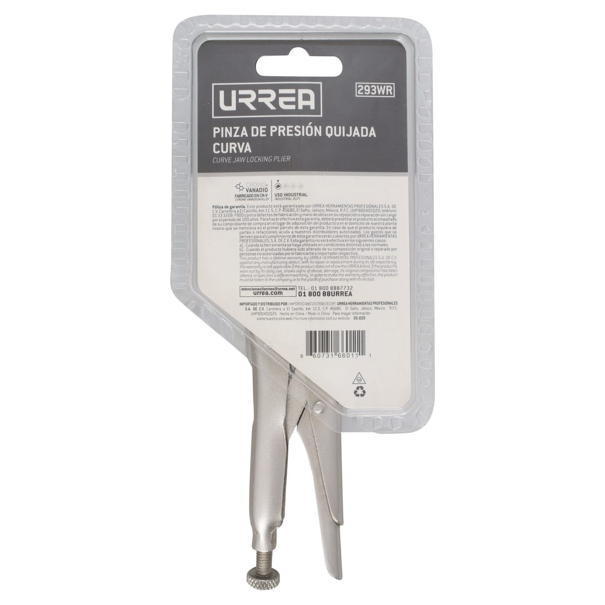 Pinza De Presión Cromada Quijada Curva Con Corta Alambre De 5, Urrea 293WR