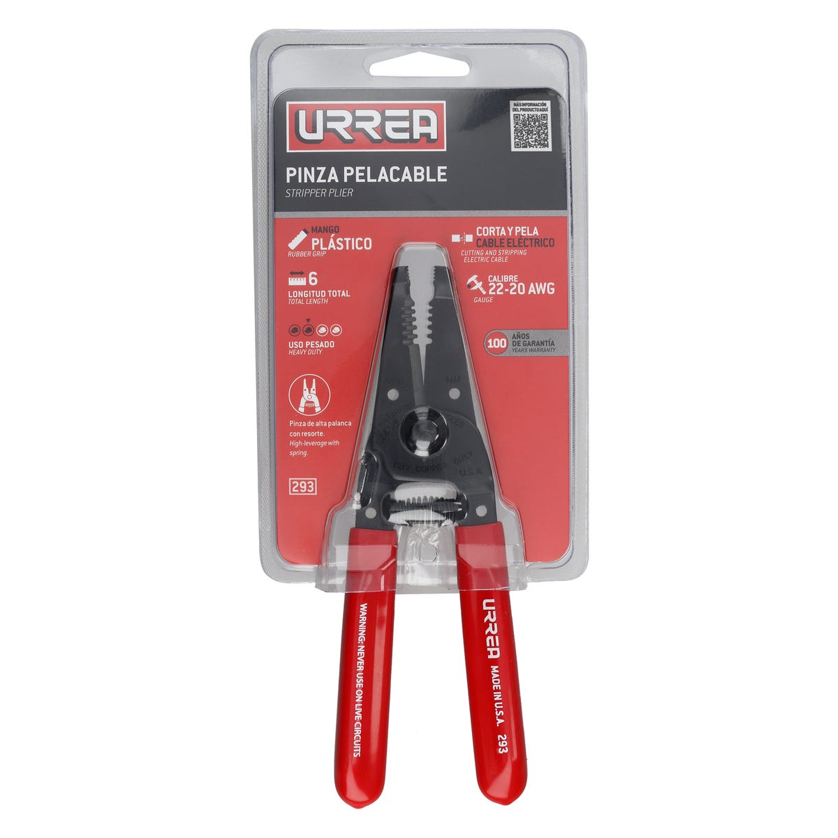 Pinza Pelacable Con Mango Air Cushion 22-30 AWG Alta Palanca De 6, Urrea 293