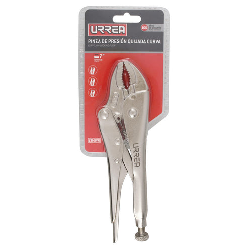 Pinza De Presión Cromada Quijada Curva Con Corta Alambre De 7, Urrea 294WR
