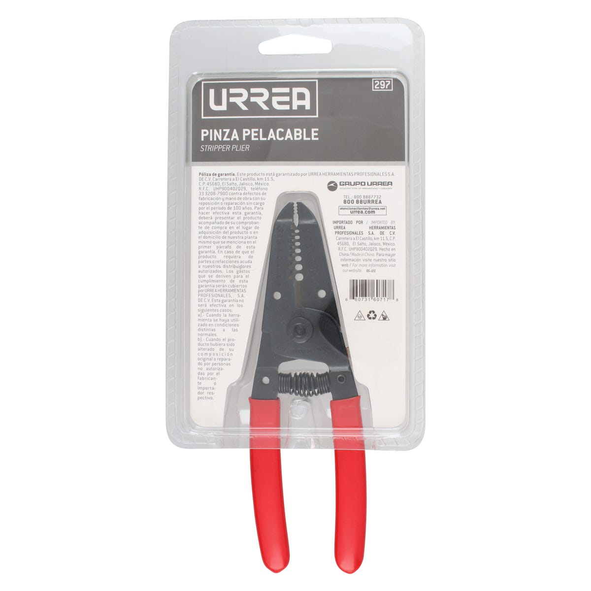 Pinza Pelacable Con Mango Air Cushion 10-20 AWG Alta Palanca Con Seguro De 6-3/4, Urrea 297