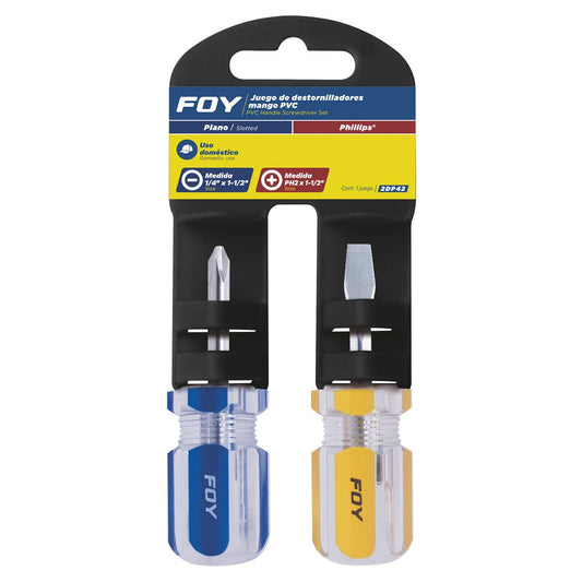 Juego De Destornilladores Con Mango De PVC Combinados Tipo Trompo, 2 Piezas En Blíster, Foy 2DP42