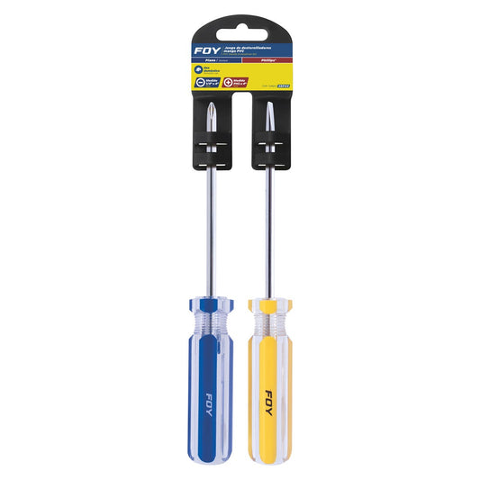 Juego De Destornilladores Con Mango De PVC Combinados, 2 Piezas En Blíster, Foy 2DP44