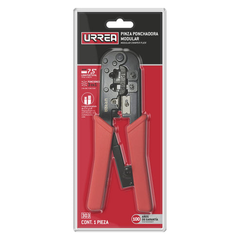 Pinza Ponchadora Modular Para Conectores RJ12/11, RJ45 De 7-1/2, Urrea 303