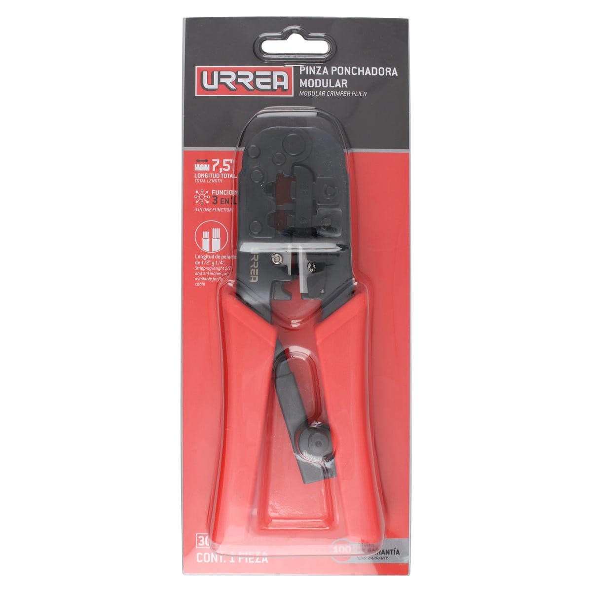 Pinza Ponchadora Modular Para Conectores RJ12/11, RJ45 De 7-1/2, Urrea 303