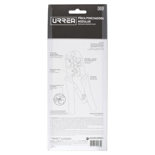 Pinza Ponchadora Modular Para Conectores RJ12/11, RJ45 De 7-1/2, Urrea 303
