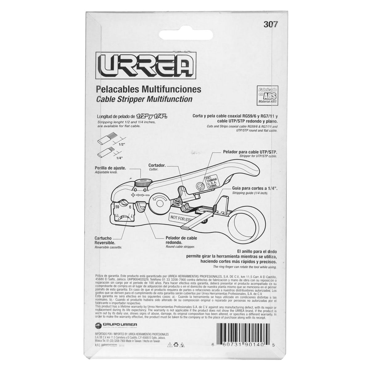 Pinza Multifunciones Para Cable UTP/STP, RG59/6, Urrea 307