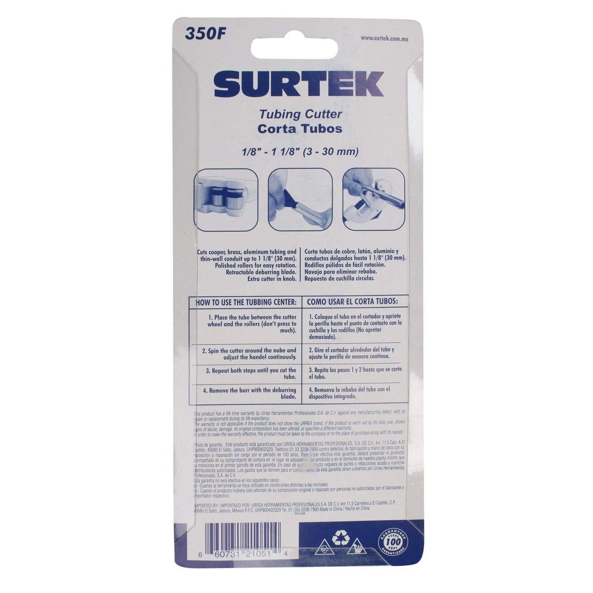 Cortatubos Cuerpo De Zamac De 1/8 A 1-1/8, Surtek 350F