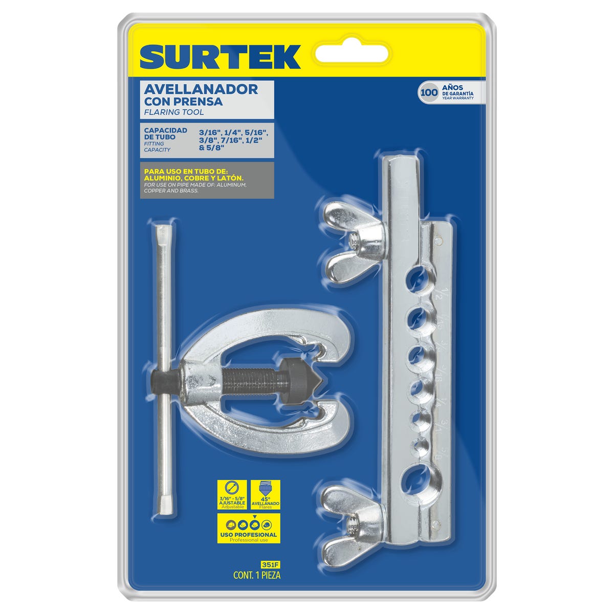 Avellanador Con Prensa Ajustable Maneral T 3/16 A 5/8, Surtek 351F