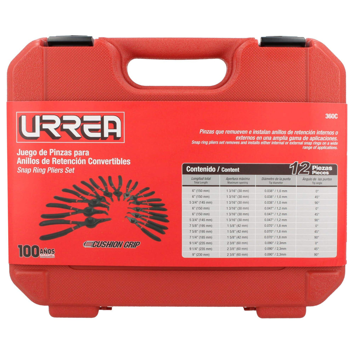 Juego De Pinzas Para Anillos De Retención, 12 Piezas, Urrea 360C