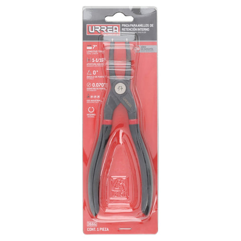 Pinza Para Anillos De Retención Con Mango De Vinil Forjadas Tipo Interno Ángulo De 0°, Urrea 366G