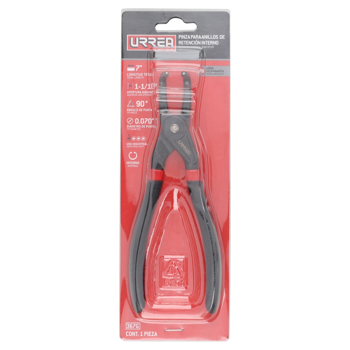 Pinza Para Anillos De Retención Con Mango De Vinil Forjadas Tipo Interno Ángulo De 90°, Urrea 367G
