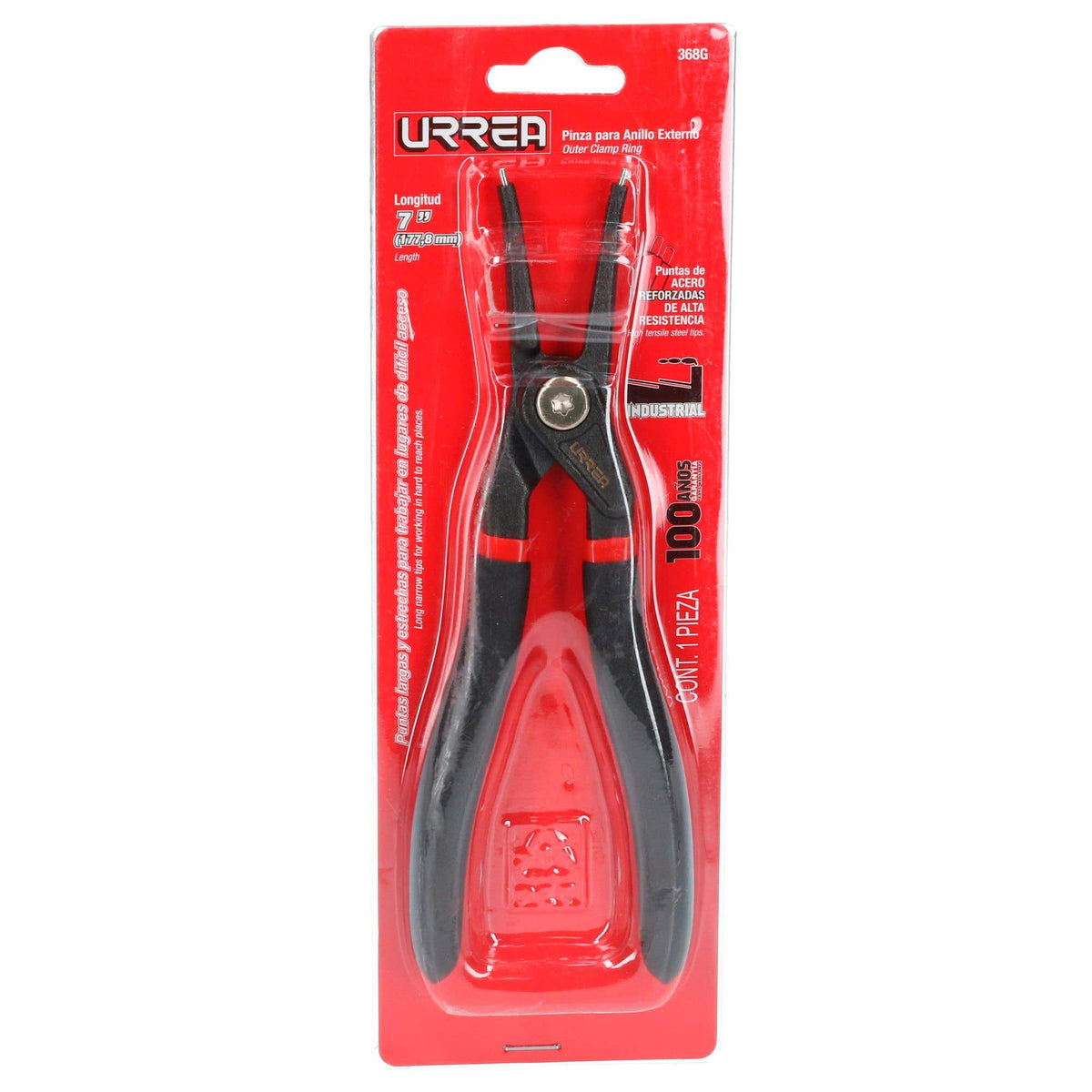 Pinza Para Anillos De Retención Con Mango De Vinil Forjadas Tipo Externo Ángulo De 0°, Urrea 368G