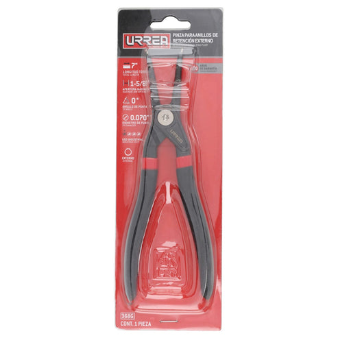 Pinza Para Anillos De Retención Con Mango De Vinil Forjadas Tipo Externo Ángulo De 0°, Urrea 368G