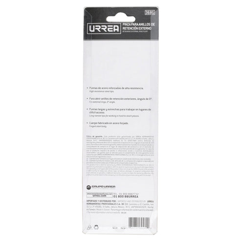 Pinza Para Anillos De Retención Con Mango De Vinil Forjadas Tipo Externo Ángulo De 0°, Urrea 368G
