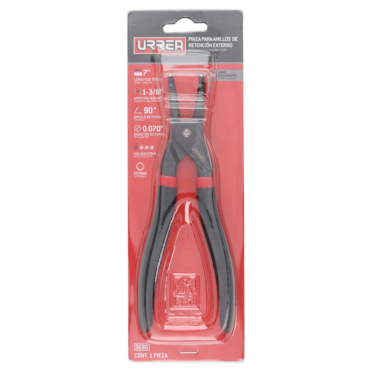 Pinza Para Anillos De Retención Con Mango De Vinil Forjadas Tipo Externo Ángulo De 90°, Urrea 369G